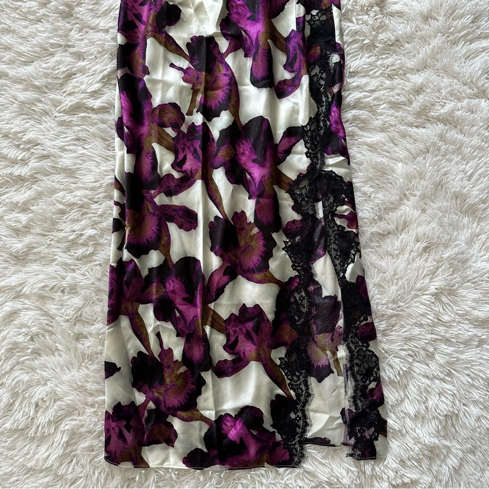 Jcrew Lace Trim Slip Dress In Iris Floral Textured Satin New With Defects Size 8 - Picture 6 of 12